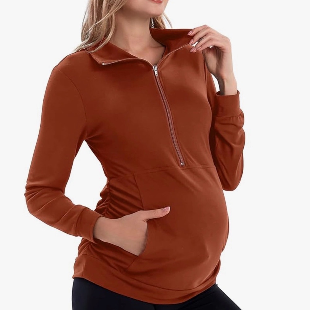 Ginkana Orange Half-Zip Maternity Pull Over, NWT, Size M
